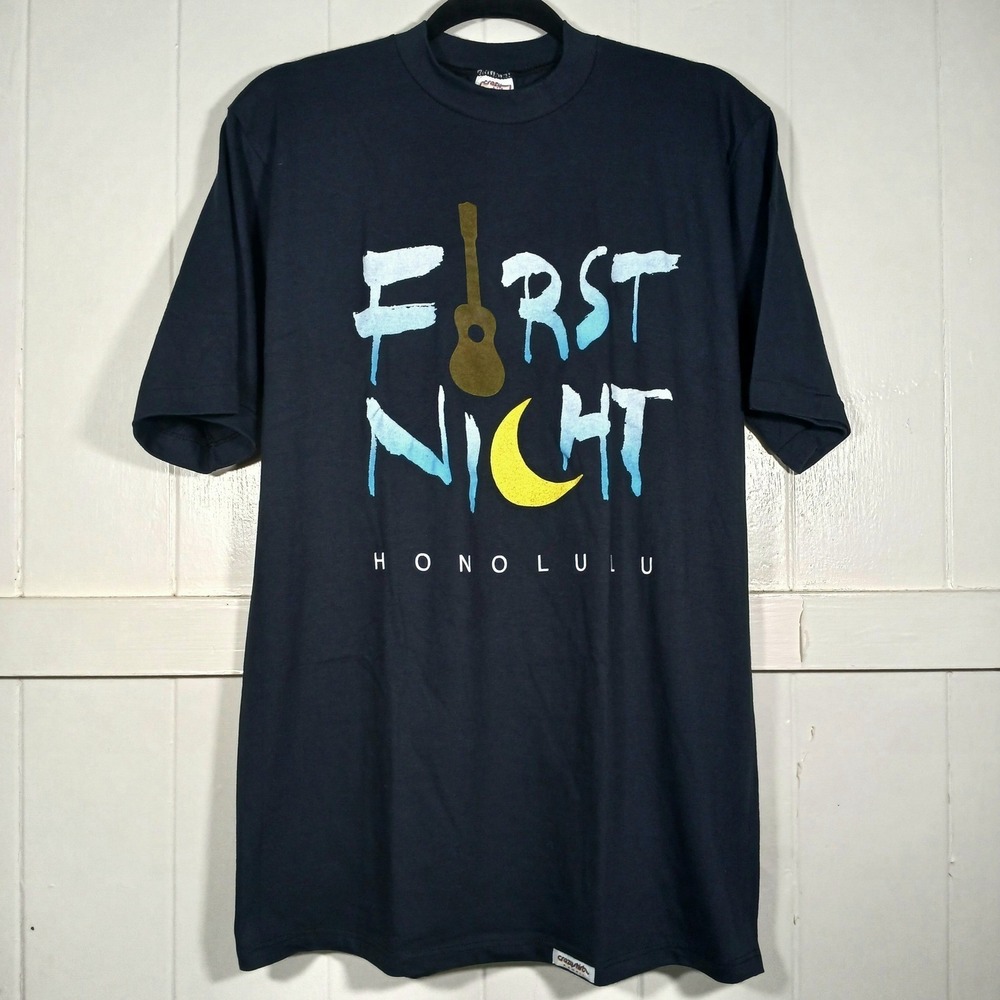 Vintage Crazy Shirts Hawaii First Night Honolulu T-Shirt Mens Large Black USA